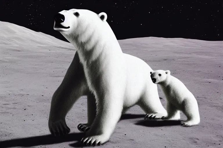 Image similar to a polar bear on the moon by kenny scharf, portrait,