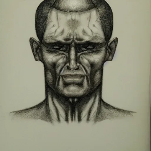 Prompt: a police sketch of a man with impossible facial features, creepy, eerie, detailed shading, unsettling, thalasin,