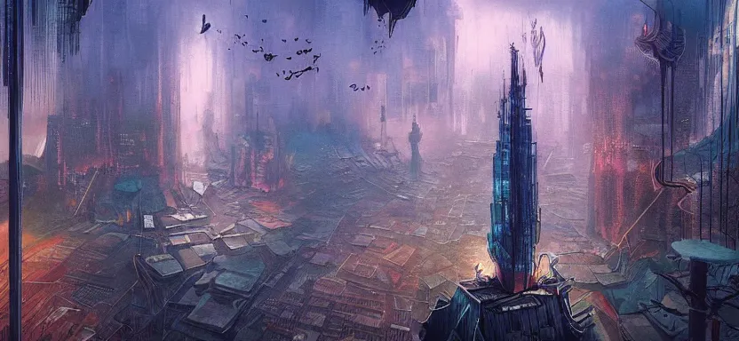 Prompt: beautiful masterpiece painting of a dystopian city under the sea, grunge cyberpunk, by Remedios Varo and Anato Finnstark and Greg Rutkowski, artgerm, 8k,