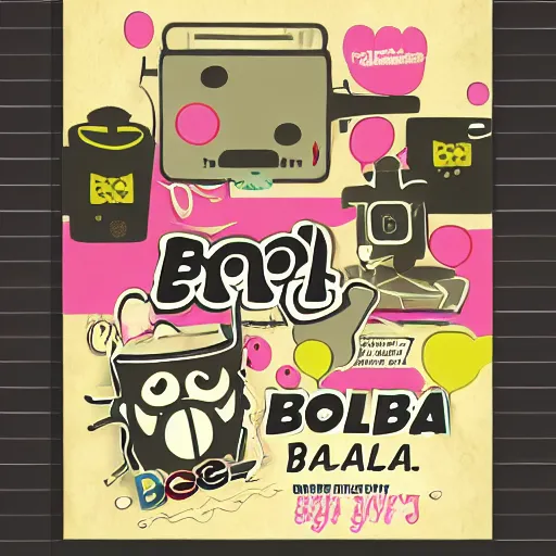 Prompt: scrapbook style poster, trending on artstation, boba social, boba event, boba college