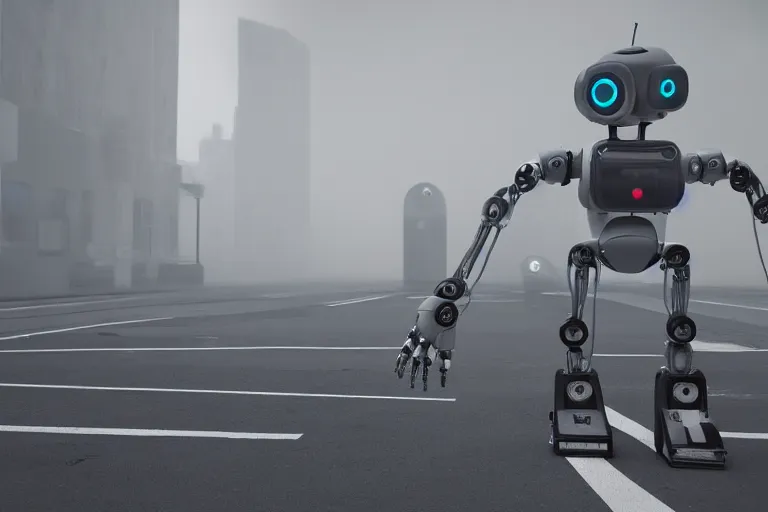 Image similar to a robot made of stop signs, blender render, photograph, mist, 8 k,