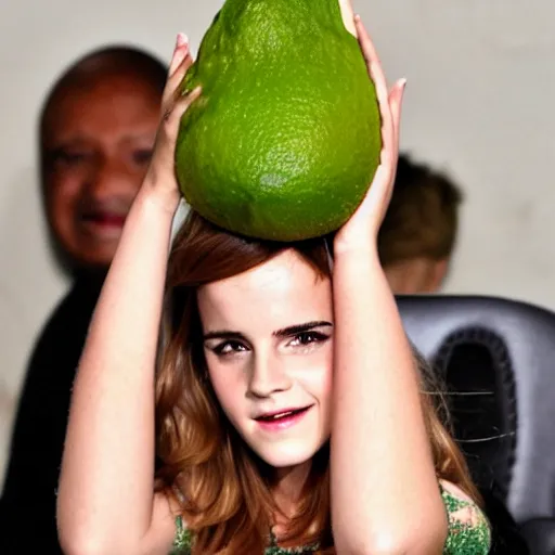 Image similar to emma watson as an avocado chair