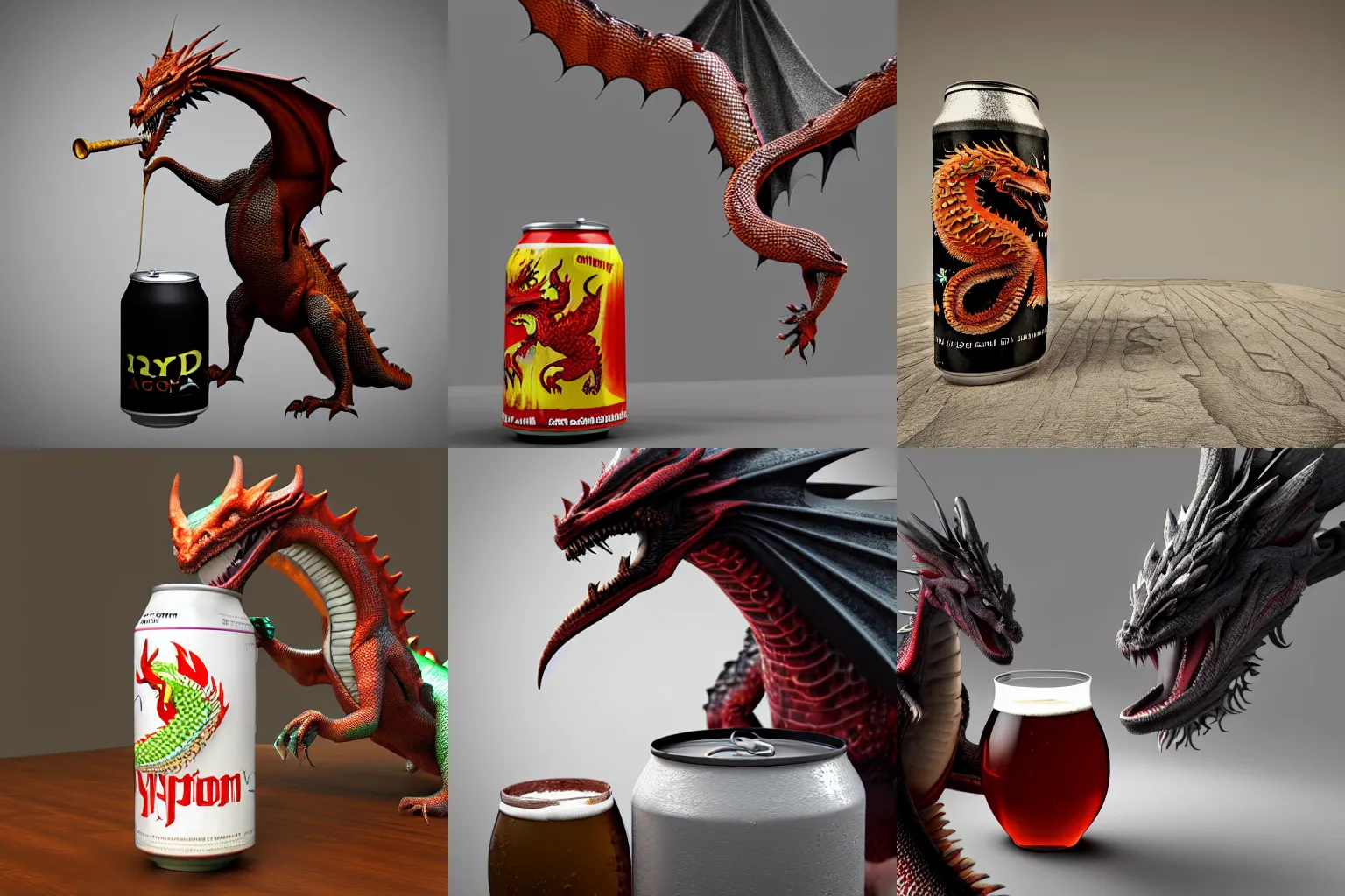 Prompt: a hyper realistic dragon drinking a can beer, 3D Render, 4k 8k, realistic,