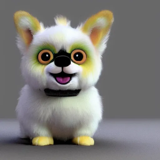 Image similar to high - quality detailed 3 d render of a corgi furby toy, realistic, cute