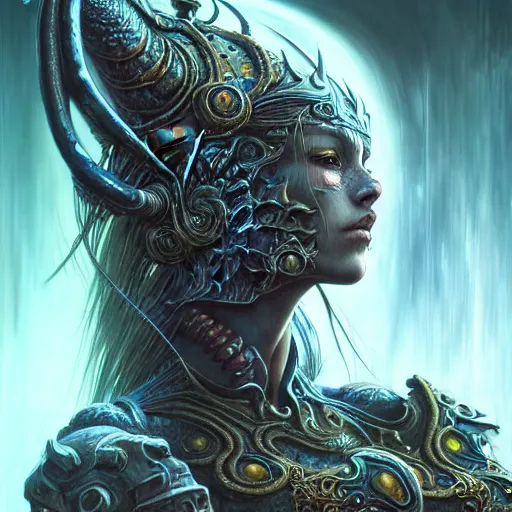 Image similar to a highly detailed long shot photo of chthonic warcraft female character by ayami kojima, beksinski, giger, intricate, digital painting, artstation, intricate, concept art, smooth, sharp focus, illustration