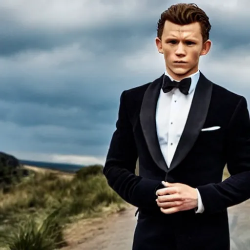 Prompt: tom holland as james bond