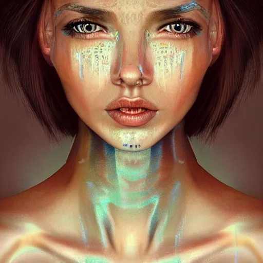 Image similar to half - electric striking woman, complex and hyperdetailed technical, rays and dispersion of light, noise film photo, cute - fine - face, pretty face, oil slick hair, realistic shaded perfect face, extremely fine details, realistic shaded lighting, dynamic background, artgerm, 8 k ultra realistic, highly detailed, kan liu