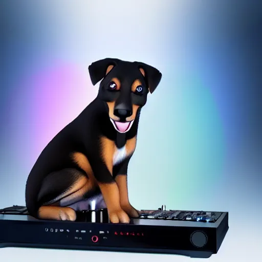 Image similar to puppy as a DJ, 8k, volumetric lighting, hyper realistic