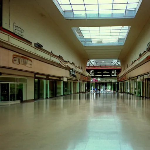 Prompt: empty mall, liminal space, shot on a low quality camera from early 2 0 0 0 s