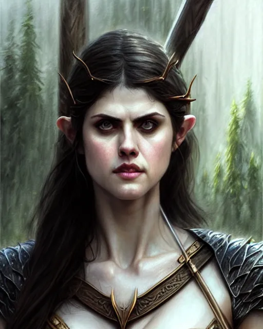 Prompt: alexandra daddario as a female elvish barbarian | | pencil sketch, realistic shaded, fine details, realistic shaded lighting poster by greg rutkowski, magali villeneuve, artgerm, jeremy lipkin and michael garmash and rob rey