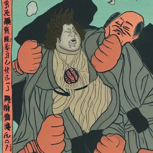 Image similar to Jonah Hill neverending torture. Jigoku Zoshi, by Shōsai 松斎