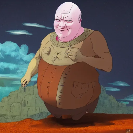 Prompt: baron vladimir harkonnen character portrait, matte painting, in the style of studio ghibli