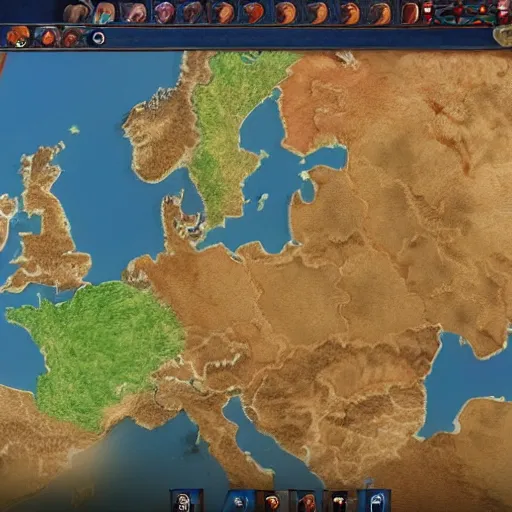 Image similar to screenshot of the gameplay of Europa Universalis 5 showing the different nations in Europe, unreal engine, video game, 4KUHD