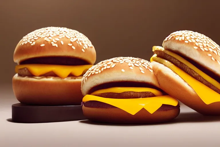 Image similar to mcdonalds fifty cheese slices between two sesame seed buns, commercial photograph