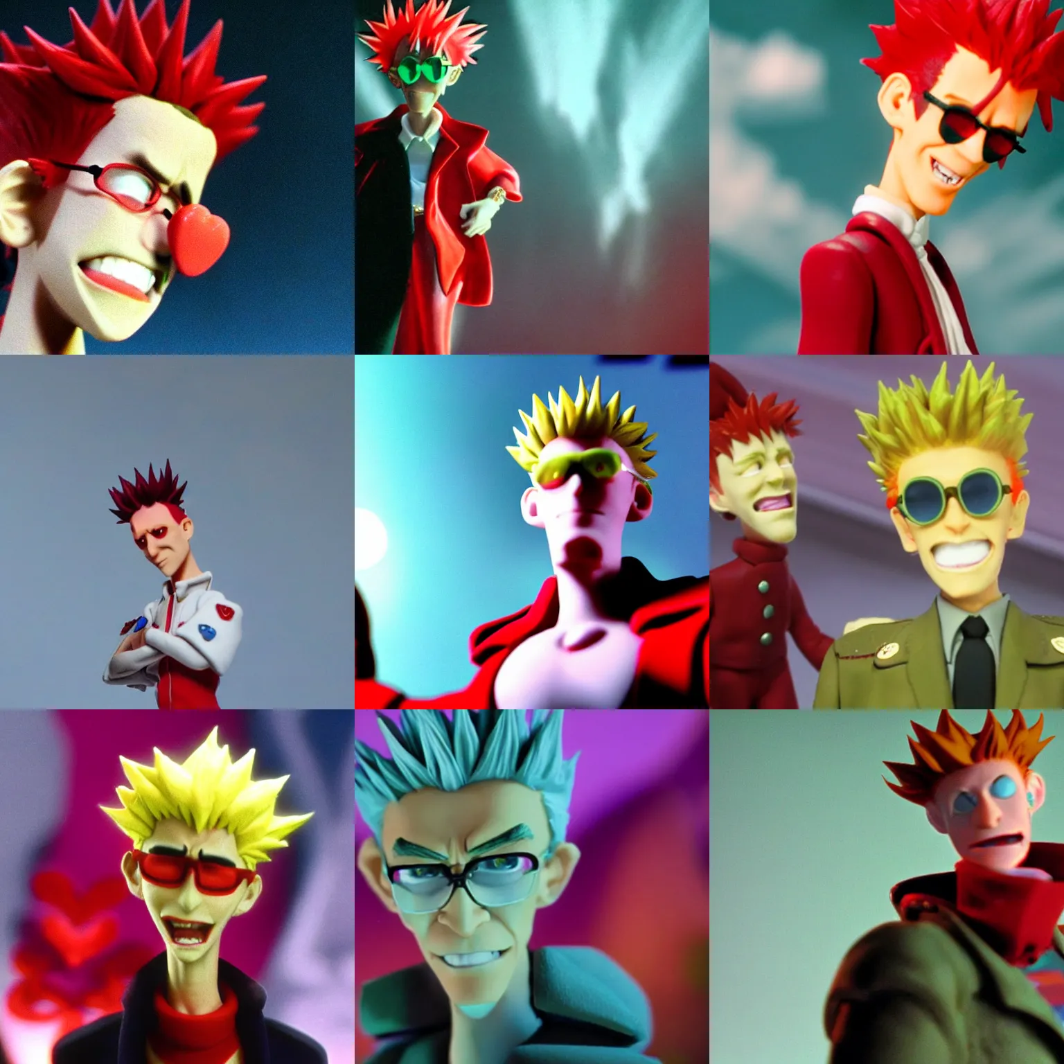 Prompt: Claymation Vash the Stampede teaches you about peace and love, dramatic lighting