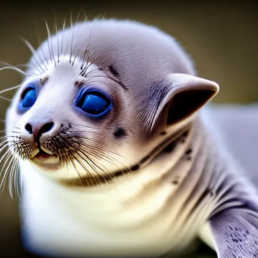 Prompt: ababy seal - kitten - hybrid, animal photography