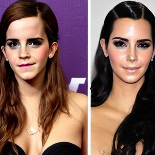 Prompt: an emma watson and kim kardashian hybrid