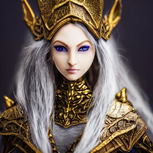 Prompt: photo of a beautiful elven queen, macro 20mm, incredibly detailed, 8k, HDR, studio