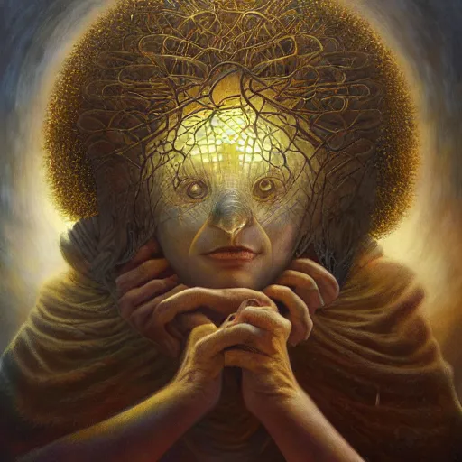 Prompt: QUEEN OF PATIENCE, by Tomasz Alen Kopera, Shaun Tan, Andrew Ferez, Remedios Varo, Mariusz Lewandowski, hyper detailed, dramatic lighting