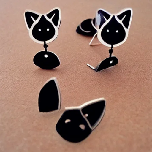 Image similar to 2d lasercut cat earrings, in the style of emi lomax, popular on artstation, popular on deviantart