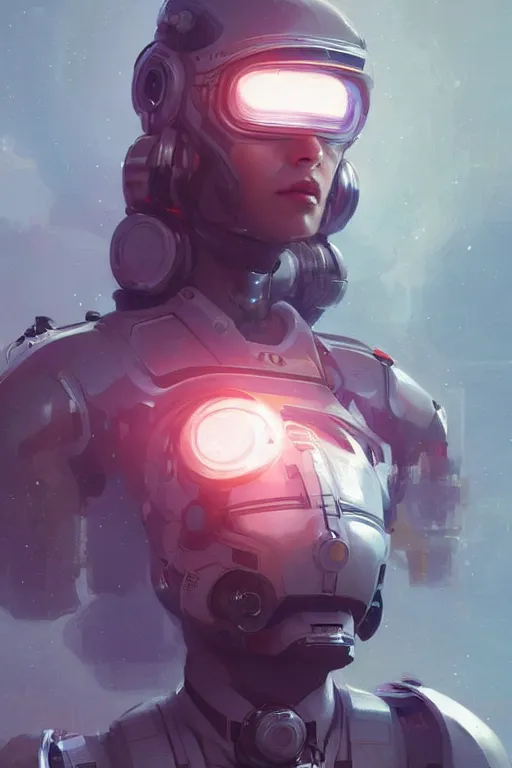 Image similar to portrait of a female space explorer, cyborg, stunning, sci-fi art, artstation, by greg rutkowski, wlop, cinematic lighting