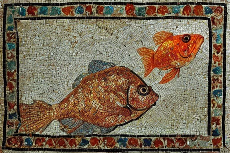 Prompt: ancient roman mosaic of a goldfish