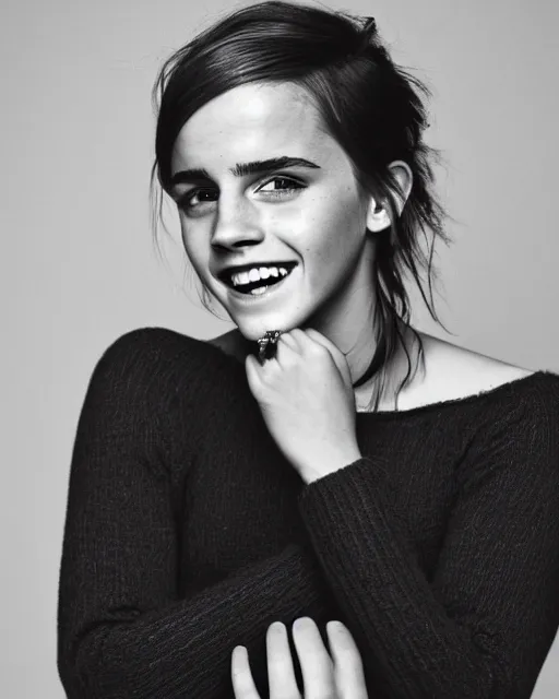 Image similar to A photo of laugh emma watson. she has wedding ring on his fingers. 50 mm. perfect ring. award winning photography