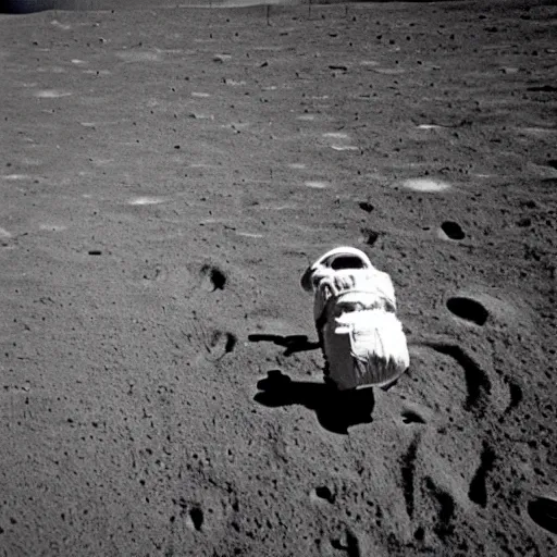 Image similar to A photo of a cat's first landing on the Moon, 1969, Apollo 11 mission, old camera, restored from the archives