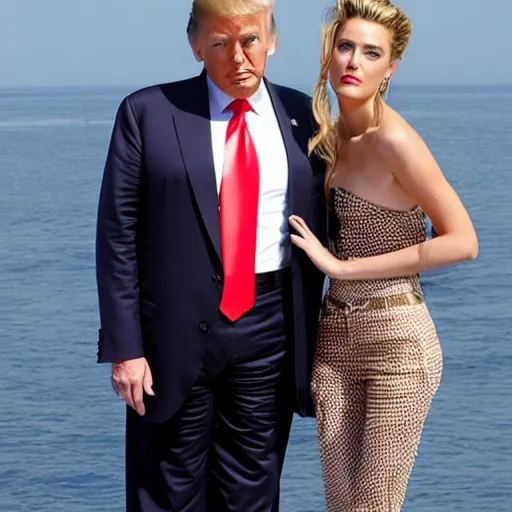 Prompt: Donald Trump and Amber Heard on a boat, vacation