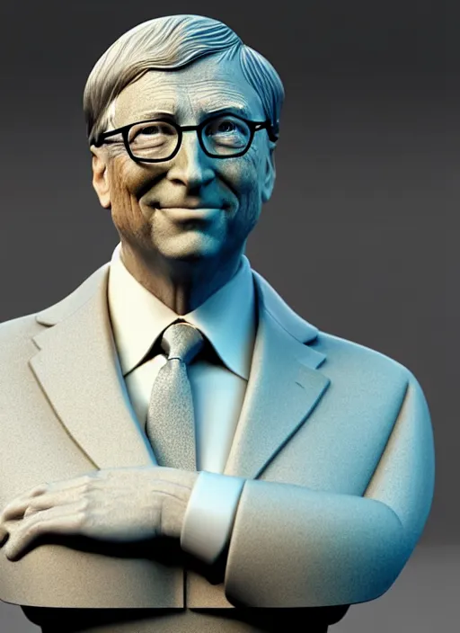 Image similar to bill gates as marble statue, soft surface texture, very realistic 3 d render, soft sun lights, 4 k, high detailed photography result