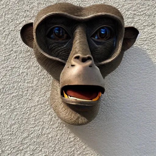 Image similar to portrait of a monkey head made of recycled materials from a bike shop, trending on artstation