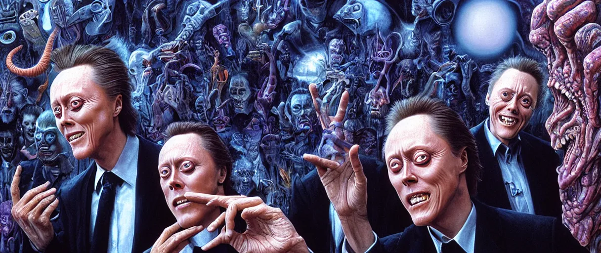 Prompt: neo-surrealist close-up matte painting of old christopher walken pointing and laughing at me wayne barlowe hannah yata very dramatic lighting 8k wide angle shallow depth of field