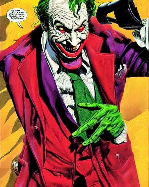 Prompt: portrait of saul goodman as the joker, colorful, art by neil gaiman and peter elson, bernie wrightson