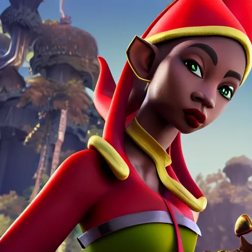 Image similar to beautiful afroame elf, clash royal style characters, unreal engine 5, octane render, detailed, cinematografic, cinema 4 d