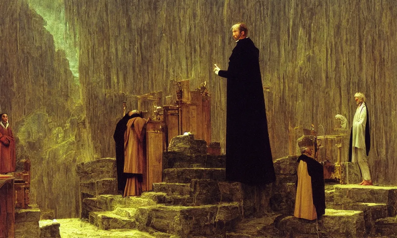 Prompt: a hamster priest gives a sermon caspar david friedrich oil painting