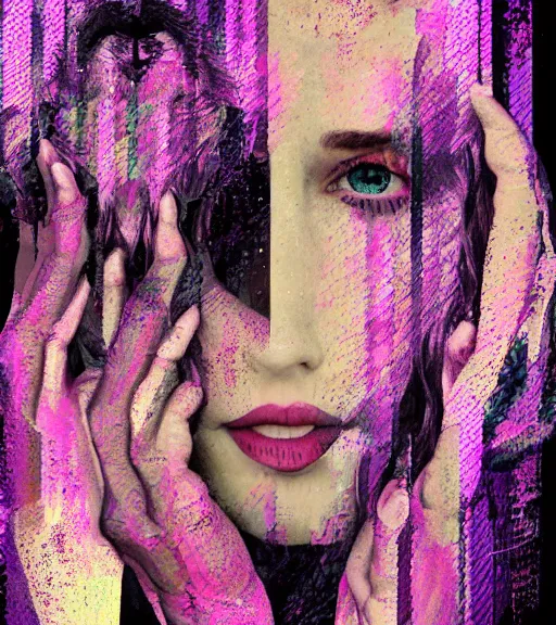 Image similar to glitch art portrait of a pretty lady selfie trending on artstation