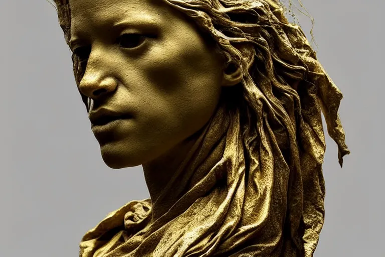 Image similar to a sculpture of a person with flowing golden tears, a marble sculpture by nicola samori, behance, neo - expressionism, marble sculpture, apocalypse art, made of mist