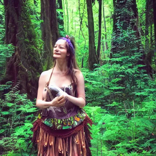 Image similar to beautiful naturalist woman, oregon country fair, living her full truth, enchanting, playing in a forest full of herbs and plants