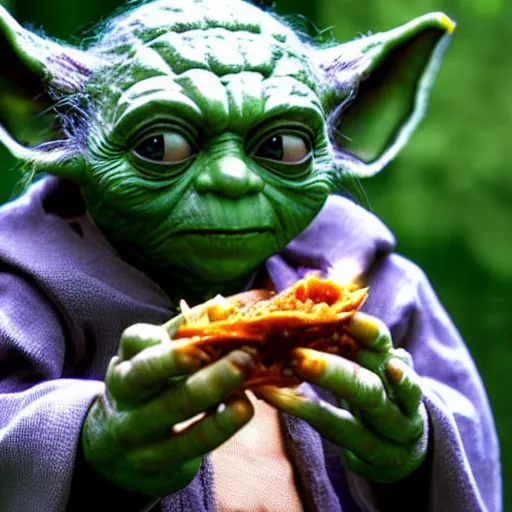 Image similar to A still of Yoda eating pabellón, 4k, photograph, ultra realistic, highly detailed, professional lighting