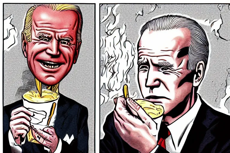 Prompt: Joe Biden eats ice cream, melts people, Junji Ito