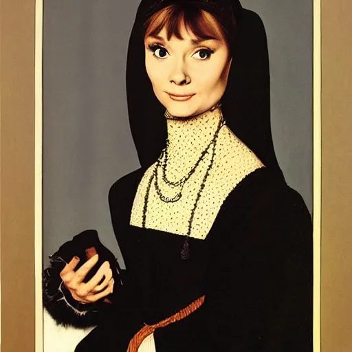 Image similar to audrey hepburn art by hans holbein