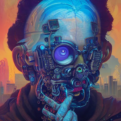 Image similar to pixel god cyberpunk apocalyptic portrait by gaston bussierre and charles vess and james jean and erik jones and rhads, inspired by rick and morty, epic, funny, huge scale, beautiful fine face features, intricate high details, sharp, ultradetailed