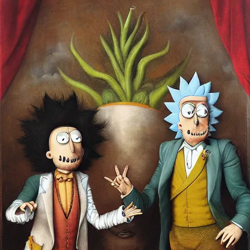 Prompt: a portrait of rick sanchez and morty smith by giuseppe arcimboldo