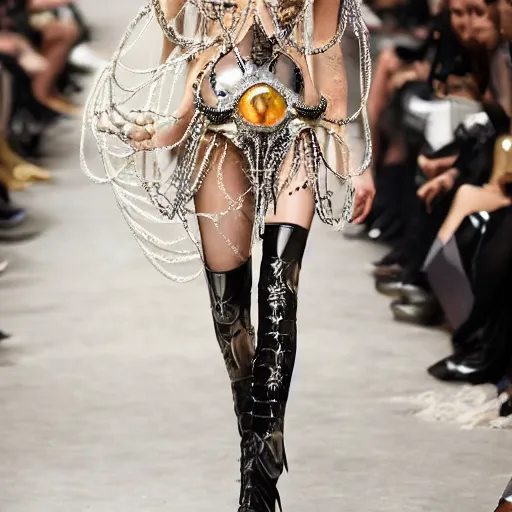 Prompt: haute couture 1 1 inch platform boots covered in cowrie shells, transparent crystal, labradorite, marc jacobs, alexander mcqueen, noritaka tatehana
