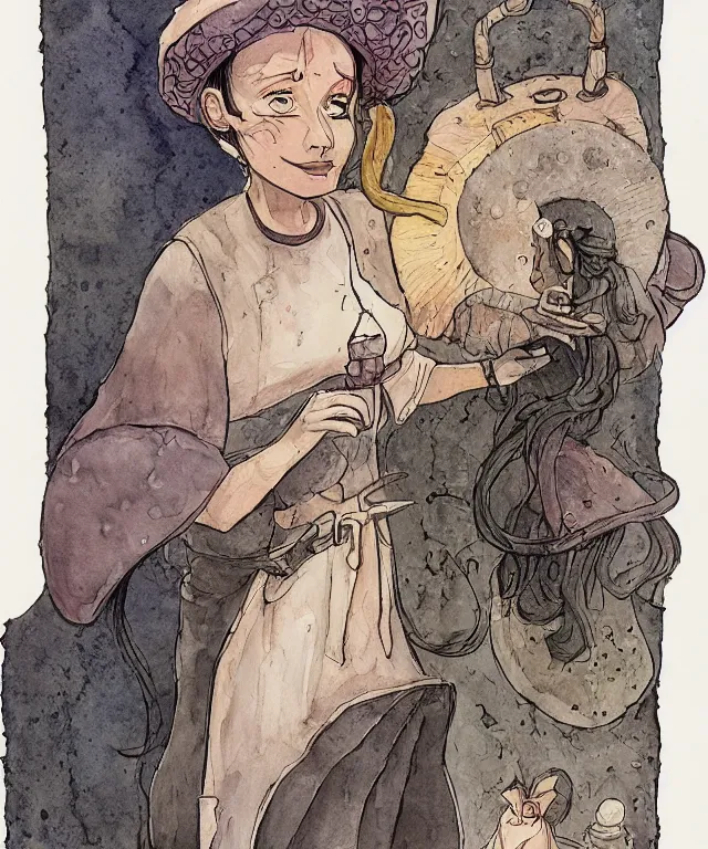 Prompt: a watercolor ink painting of the selfless female anthropomorphic mouse midwife. her wardrobe is complicated in the style of jean giraud in the style of moebius trending on artstation deviantart pinterest photorealistic hd 8 k highlights and shadow detailed high resolution