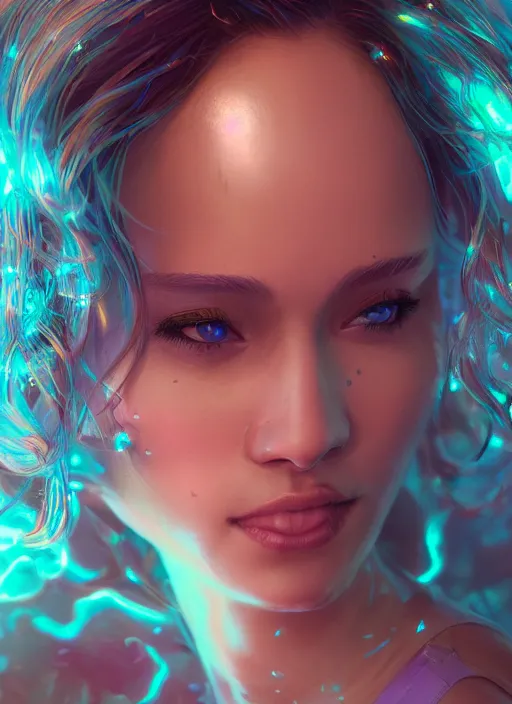 Image similar to glowwave girl portrait, hyper detailed, digital art, trending in artstation, cinematic lighting, studio quality, smooth render, unreal engine 5 rendered, octane rendered, art style by klimt and nixeu and ian sprigger and wlop and krenz cushart