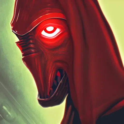 Prompt: Jar Jar binks revealing himself as a sith lord, digital art 4k