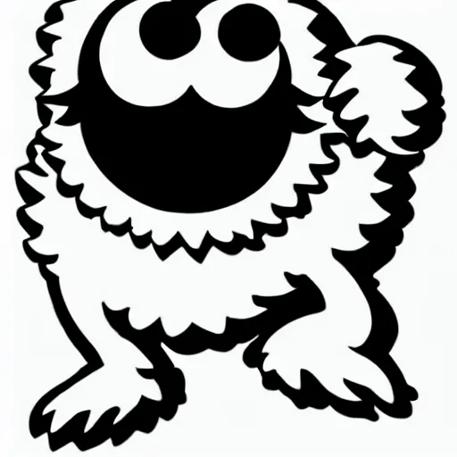 Image similar to book illustration of cookie monster with eight eyes, book illustration, elegant, minimalistic, monochromatic, white background, black and white image