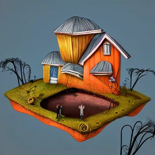 Image similar to surreal 3 d artwork of seemingly familiar objects and environments by tim burton