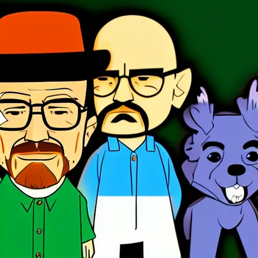 Prompt: Walter White in the style of a 70's Hanna Barbera cartoon, retro still, image artifacts